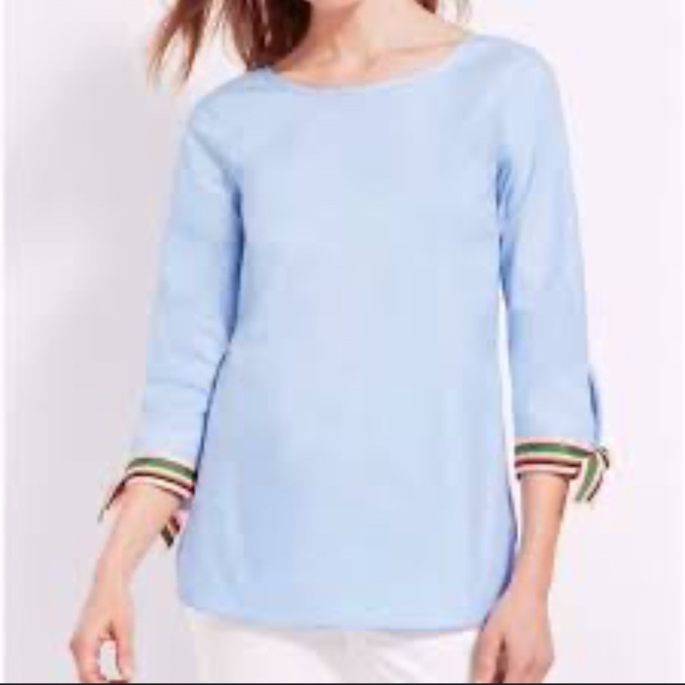 Talbots Light Blue Blouse with Striped Cuffs